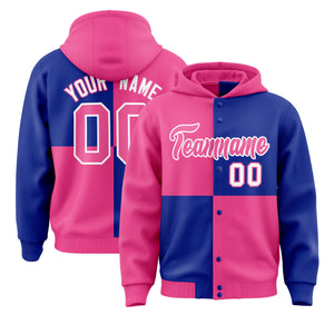 Custom Pink Royal Varsity Full-Snap Four Squares Color Block Letterman Hoodie Jacket