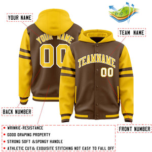 Custom Light Brown Gold Raglan Sleeves Varsity Full-Snap Letterman Three Stripes Hoodie Jacket