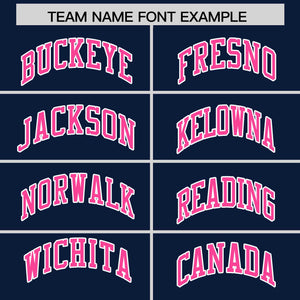 Custom Navy White-Pink Raglan Sleeves Varsity Full-Snap Letterman Three Stripes Hoodie Jacket