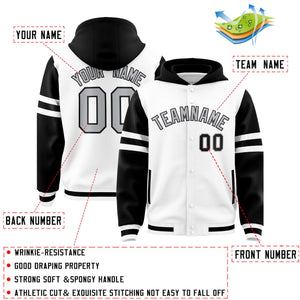 Custom White Black Raglan Sleeves Varsity Full-Snap Letterman Three Stripes Hoodie Jacket