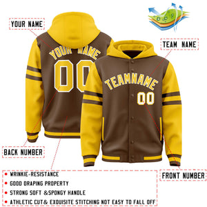 Custom Light Brown Gold Raglan Sleeves Varsity Full-Snap Letterman Three Stripes Hoodie Jacket