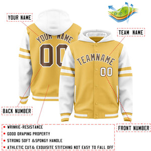 Custom Khaki White Raglan Sleeves Varsity Full-Snap Letterman Three Stripes Hoodie Jacket