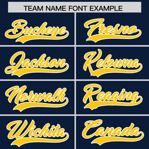 Custom Navy Gold Raglan Sleeves Varsity Full-Snap Letterman Three Stripes Hoodie Jacket