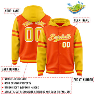 Custom Orange Gold Raglan Sleeves Varsity Full-Snap Letterman Three Stripes Hoodie Jacket