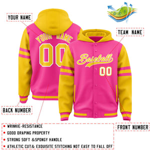 Custom Pink Gold Raglan Sleeves Varsity Full-Snap Letterman Three Stripes Hoodie Jacket