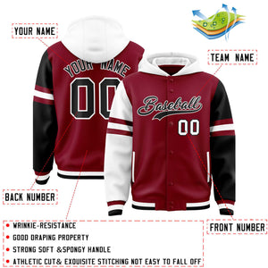 Custom Crimson White-Black Raglan Sleeves Varsity Full-Snap Letterman Three Stripes Hoodie Jacket