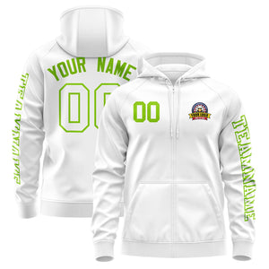 Custom White Neon Green Varsity Full-Zip Letterman Classic Hoodie Jacket