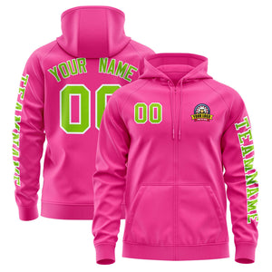 Custom Pink Neon Green Varsity Full-Zip Letterman Classic Hoodie Jacket