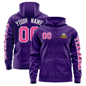 Custom Purple Pink Varsity Full-Zip Letterman Classic Hoodie Jacket