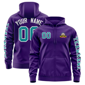 Custom Purple Aqua Varsity Full-Zip Letterman Classic Hoodie Jacket