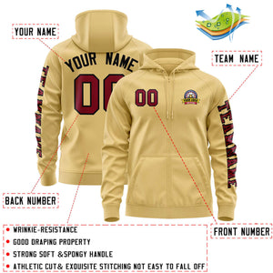 Custom Khaki Crimson Varsity Full-Zip Letterman Classic Hoodie Jacket