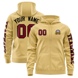 Custom Khaki Crimson Varsity Full-Zip Letterman Classic Hoodie Jacket