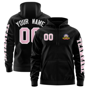 Custom Black Light Pink Varsity Full-Zip Letterman Classic Hoodie Jacket