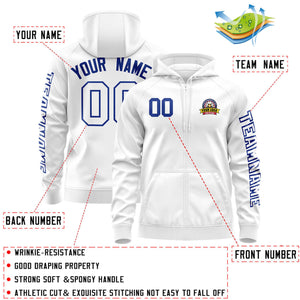 Custom White Royal Varsity Full-Zip Letterman Classic Hoodie Jacket