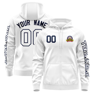 Custom White Navy Varsity Full-Zip Letterman Classic Hoodie Jacket