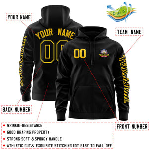 Custom Black Gold Varsity Full-Zip Letterman Classic Hoodie Jacket