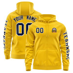 Custom Gold Navy Varsity Full-Zip Letterman Classic Hoodie Jacket