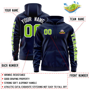 Custom Navy Neon Green Varsity Full-Zip Letterman Classic Hoodie Jacket