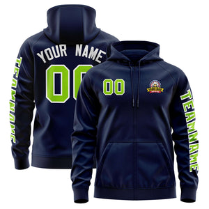 Custom Navy Neon Green Varsity Full-Zip Letterman Classic Hoodie Jacket