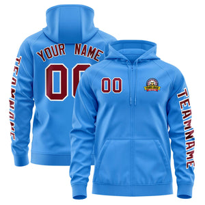 Custom Powder Blue Crimson Varsity Full-Zip Letterman Classic Hoodie Jacket