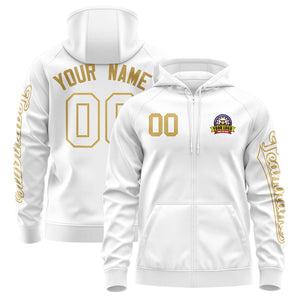 Custom White Old Gold Varsity Full-Zip Letterman Classic Hoodie Jacket