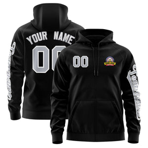 Custom Black Gray Varsity Full-Zip Letterman Classic Hoodie Jacket