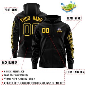 Custom Black Gold Varsity Full-Zip Letterman Classic Hoodie Jacket