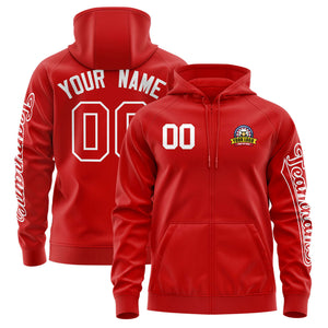 Custom Red White Varsity Full-Zip Letterman Classic Hoodie Jacket