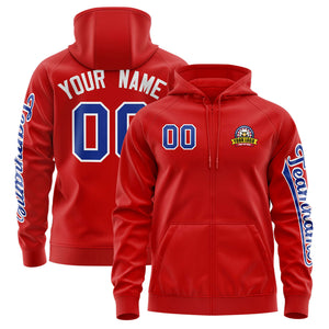 Custom Red Royal Varsity Full-Zip Letterman Classic Hoodie Jacket