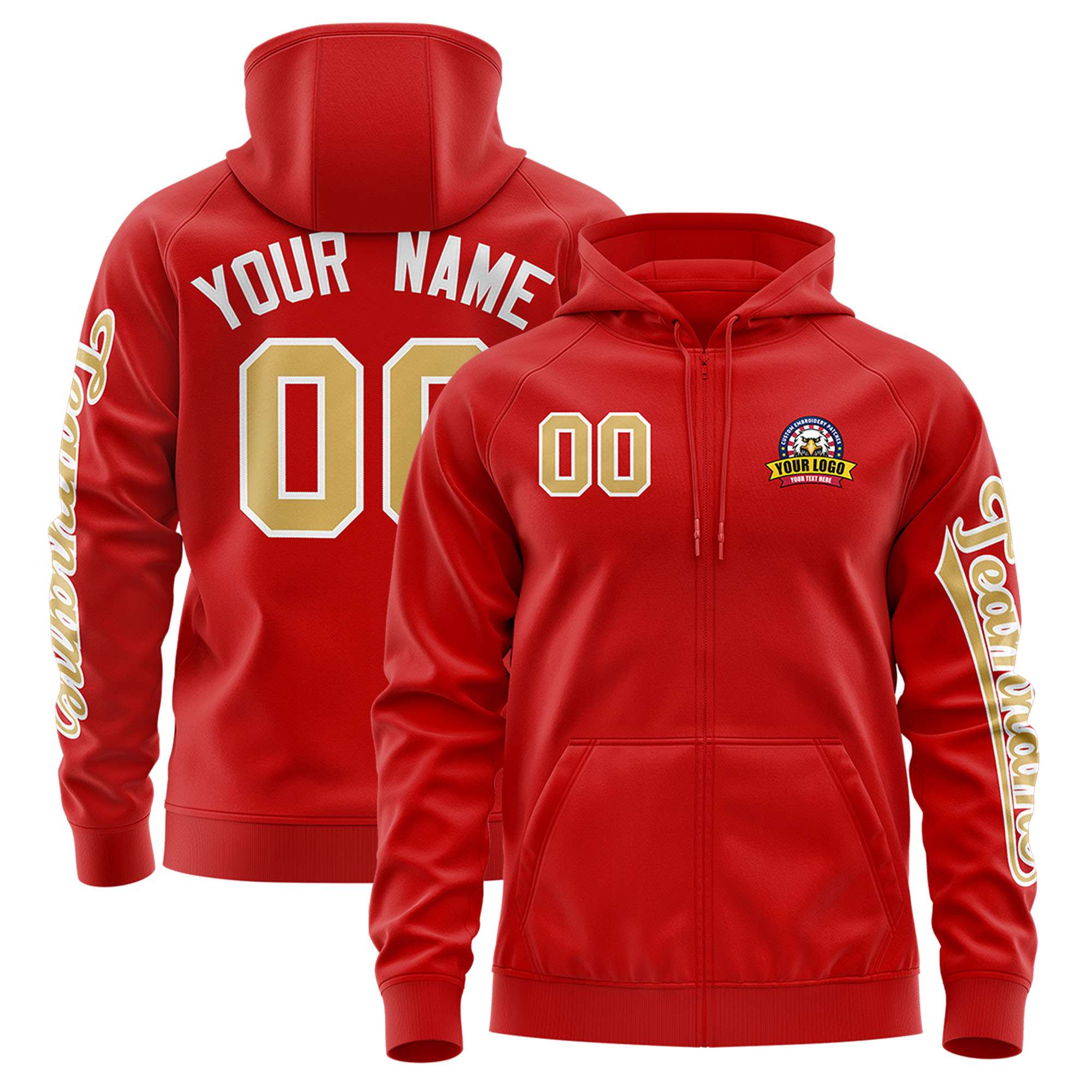 Custom Red Old Gold Varsity Full-Zip Letterman Classic Hoodie Jacket