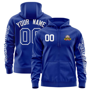 Custom Royal White Varsity Full-Zip Letterman Classic Hoodie Jacket