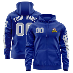 Custom Royal Gray Varsity Full-Zip Letterman Classic Hoodie Jacket