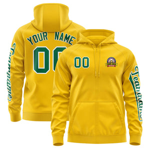 Custom Gold Kelly Green Varsity Full-Zip Letterman Classic Hoodie Jacket