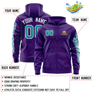 Custom Purple Aqua Varsity Full-Zip Letterman Classic Hoodie Jacket