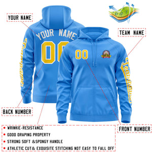 Custom Powder Blue Gold Varsity Full-Zip Letterman Classic Hoodie Jacket