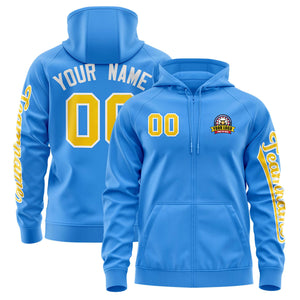 Custom Powder Blue Gold Varsity Full-Zip Letterman Classic Hoodie Jacket