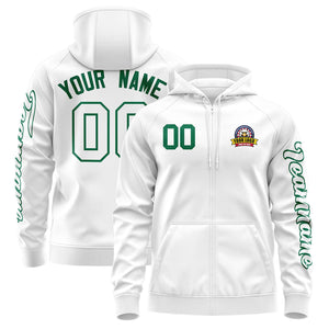 Custom White Kelly Green Varsity Full-Zip Letterman Classic Hoodie Jacket