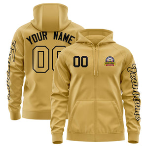 Custom Old Gold Black Varsity Full-Zip Letterman Classic Hoodie Jacket