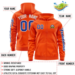 Custom Orange Royal Varsity Full-Zip Letterman Classic Hoodie Jacket