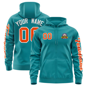 Custom Aqua Orange Varsity Full-Zip Letterman Classic Hoodie Jacket