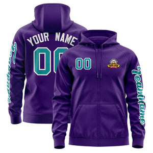 Custom Purple Aqua Varsity Full-Zip Letterman Classic Hoodie Jacket