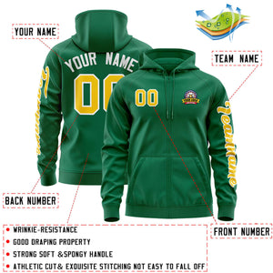 Custom Kelly Green Gold Varsity Full-Zip Letterman Classic Hoodie Jacket