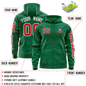 Custom Kelly Green Red Varsity Full-Zip Letterman Classic Hoodie Jacket