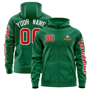 Custom Kelly Green Red Varsity Full-Zip Letterman Classic Hoodie Jacket