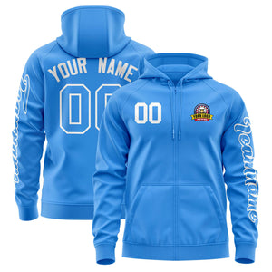 Custom Powder Blue White Varsity Full-Zip Letterman Classic Hoodie Jacket