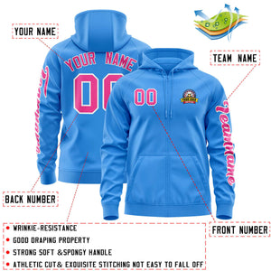 Custom Powder Blue Pink Varsity Full-Zip Letterman Classic Hoodie Jacket