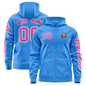 Custom Powder Blue Pink Varsity Full-Zip Letterman Classic Hoodie Jacket