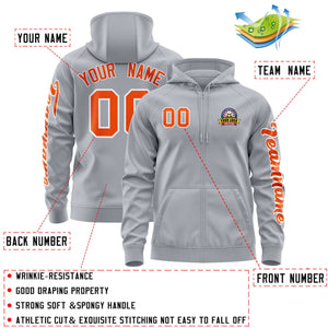 Custom Gray Orange Varsity Full-Zip Letterman Classic Hoodie Jacket