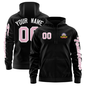 Custom Black Light Pink Varsity Full-Zip Letterman Classic Hoodie Jacket