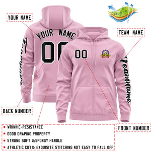 Custom Light Pink Black Varsity Full-Zip Letterman Classic Hoodie Jacket